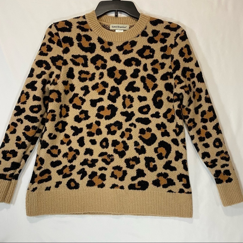 Cotton Emporium Women’s Size S‎ Leopard Pattern Crewneck Sweater Brown/Black